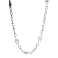 Collier de bijoux de titane, Acier titane, Visage de sourire, poli, unisexe & chaîne ovale, argent Environ 46 cm, Vendu par PC