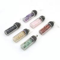 Gemstone Jewelry Pendant, Gemstone Chips, with Glass Bottle & Rhinestone Clay Pave, Round Tube, DIY 