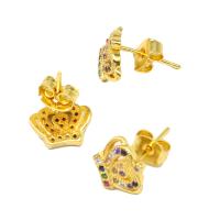 Cubic Zirconia Micro Pave Brass Earring, Crown, micro pave cubic zirconia & for woman, golden 