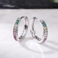 Brass Huggie Hoop Earring, micro pave cubic zirconia & for woman, multi-colored, 17mm 