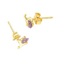 Cubic Zirconia Micro Pave Brass Earring, micro pave cubic zirconia & for woman, golden 