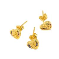 Cubic Zirconia Micro Pave Brass Earring, Heart, micro pave cubic zirconia & for woman, golden 