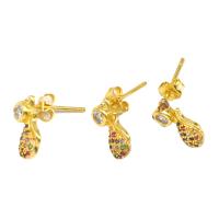 Cubic Zirconia Micro Pave Brass Earring, micro pave cubic zirconia & for woman, golden 