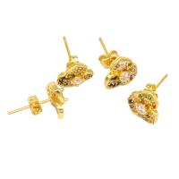 Cubic Zirconia Micro Pave Brass Earring, Flower, micro pave cubic zirconia & for woman, golden 