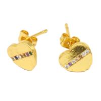 Cubic Zirconia Micro Pave Brass Earring, Heart, micro pave cubic zirconia & for woman, golden 