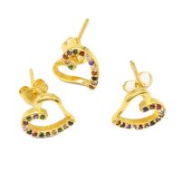 Cubic Zirconia Micro Pave Brass Earring, Heart, micro pave cubic zirconia & for woman, golden 