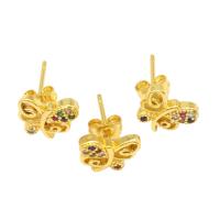 Cubic Zirconia Micro Pave Brass Earring, Butterfly, micro pave cubic zirconia & for woman, golden 