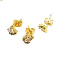 Cubic Zirconia Micro Pave Brass Earring, micro pave cubic zirconia & for woman, golden 