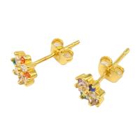 Cubic Zirconia Micro Pave Brass Earring, Flower, micro pave cubic zirconia & for woman, golden 