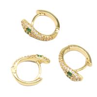 Brass Huggie Hoop Earring, Snake, micro pave cubic zirconia & for woman, golden 