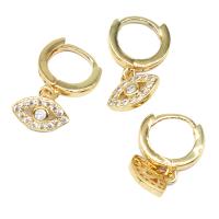 Huggie Hoop Drop Earring, Brass, Eye, micro pave cubic zirconia & for woman, golden 