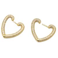 Brass Hoop Earring, Heart, micro pave cubic zirconia & for woman, golden 