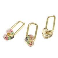 Huggie Hoop Drop Earring, Brass, Heart, micro pave cubic zirconia & for woman, multi-colored 