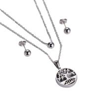 Fashion Stainless Steel Jewelry Sets, 316L Stainless Steel, Stud Earring & pendant, plated, three pieces & tree of life design & for woman & hollow 