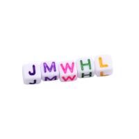 Acryl Alphabet Perlen, Quadrat, DIY & mit Brief Muster & Emaille, gemischte Farben, 6x6mm, 3100PCs/G, verkauft von G