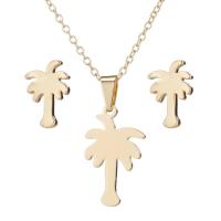 Fashion Stainless Steel Jewelry Sets, Stud Earring & necklace, Palm Tree, plated, 2 pieces & fashion jewelry & for woman .72 Inch 