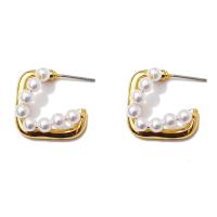 Brass Hoop Earring, with Plastic Pearl, 18K gold plated, for woman 