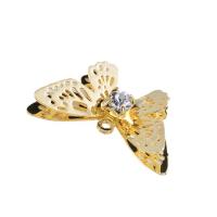 Pendentifs strass en laiton, papillon, Placage de couleur d'or, avec strass & creux, 20mm, Vendu par PC