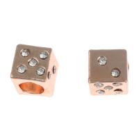 Enamel Zinc Alloy European Beads,  Square, DIY & with rhinestone, rose gold color 