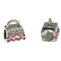 Enamel Zinc Alloy European Beads, Handbag, DIY & with rhinestone, mixed colors 