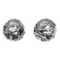 Enamel Zinc Alloy European Beads, Round, DIY & with rhinestone, silver color 