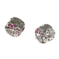 Enamel Zinc Alloy European Beads, Round, DIY & with rhinestone, silver color 