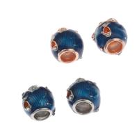 Enamel Zinc Alloy European Beads, Round, DIY & with rhinestone 