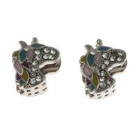 Enamel Zinc Alloy European Beads, Unicorn, DIY & with rhinestone, silver color 