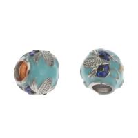 Enamel Zinc Alloy European Beads, Round, DIY & with rhinestone, mixed colors 