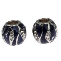 Enamel Zinc Alloy European Beads, Round, DIY & with rhinestone, mixed colors 