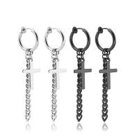 Huggie Hoop Drop Earring, Stainless Steel, Cross, plated, fashion jewelry & for woman 