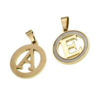 Stainless Steel Pendants, with White Shell, Alphabet Letter, golden 