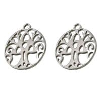 Stainless Steel Pendants, Round, tree of life design, original color 