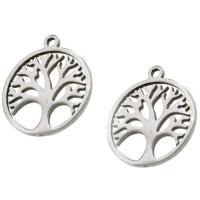 Stainless Steel Pendants, Round, tree of life design, original color 