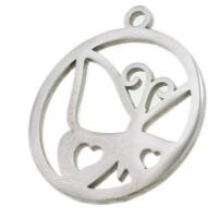 Stainless Steel Pendants, Round, with butterfly pattern, original color 