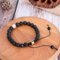 Lava Bead Bracelet, Adjustable & Unisex, black, 8mm Approx 6.7 Inch 