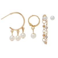 Boucle d'oreille en alliage de zinc en plastique perle, avec Plastique ABS perle, Placage, trois pièces & bijoux de mode & pour femme & avec strass, Vendu par fixé