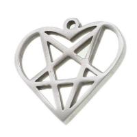 Stainless Steel Heart Pendants, with star pattern, original color 