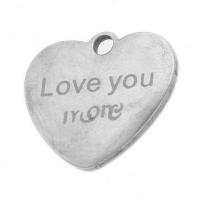 Stainless Steel Heart Pendants, with letter pattern, original color 