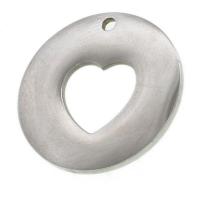 Stainless Steel Pendants, Round, with heart pattern, original color 