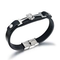 Edelstahl Armband, mit Leder, Eule, Drucken, unisex, gemischte Farben, 45x20mm, Länge:20.5 cm, verkauft von PC