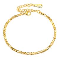 Titane bracelet en acier et bracelet, Acier titane, avec 1.96inch chaînes de rallonge, Plaqué or 18K, chaîne Figaro & pour femme Environ 7 pouce, Vendu par brin