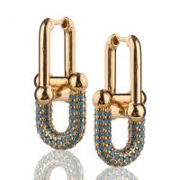 Huggie Hoop Drop Earring, Brass, gold color plated, micro pave cubic zirconia & for woman 