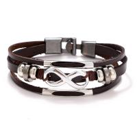 Kunstleder Schnur Armbänder, Zinklegierung, mit Leder, Nummer 8, plattiert, drei Schichten & unisex, keine, Länge:22 cm, verkauft von PC