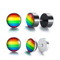 Edelstahl Stud Ohrring, plattiert, Regenbogen-design & unisex, keine, 15x8mm, verkauft von Paar