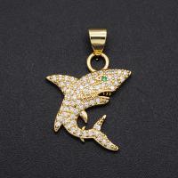 Cubic Zirconia Micro Pave Brass Pendant, Shark, plated, DIY & micro pave cubic zirconia, mixed colors 