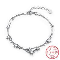 Pulseras de Plata Estelina, Plata de ley 925, Estrella, chapado en platina real, cadena de caja & para mujer, longitud:aproximado 7.48 Inch, Vendido por Sarta