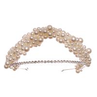 Bridal Tiaras, Plastic Pearl, Crown, plated, for woman & with rhinestone, white 