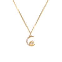 Collier de bijoux de titane, Acier titane, avec 2.32inch chaînes de rallonge, lune, styles différents pour le choix & pour femme & avec strass, doré .28 pouce, Vendu par PC