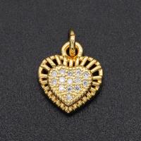 Cubic Zirconia Micro Pave Brass Pendant, Heart, plated, DIY & micro pave cubic zirconia, mixed colors 